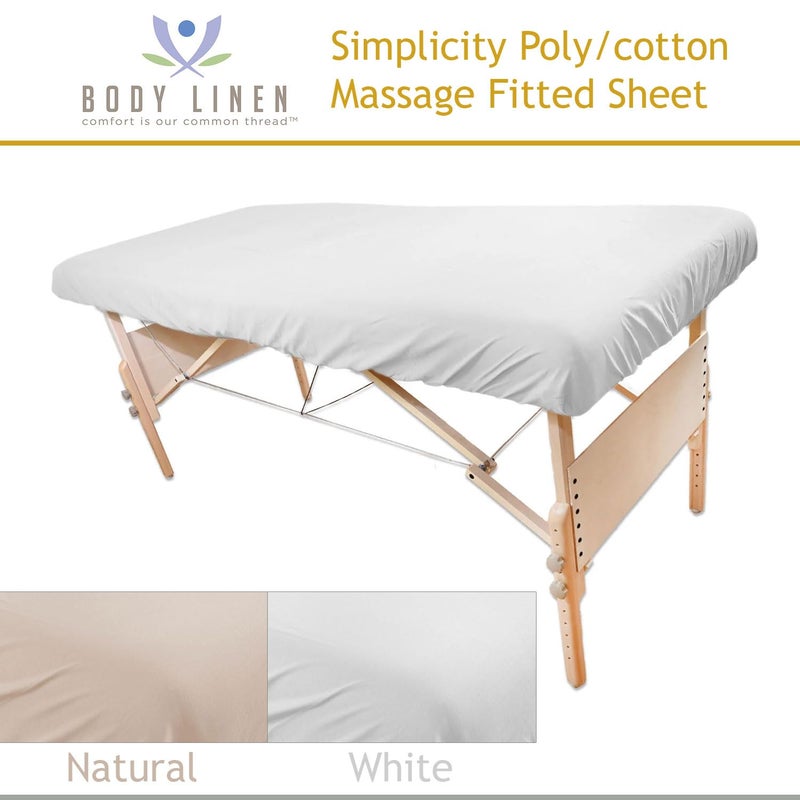 Body Linen Simplicity Poly Cotton Massage Table Fitted Sheets - 180 Thread Count. Roomy Fit for Tables 28-32 inches Wide, Soft and Durable. Available in White, Natural and Gray. (Natural 1 Pack) - Image 3